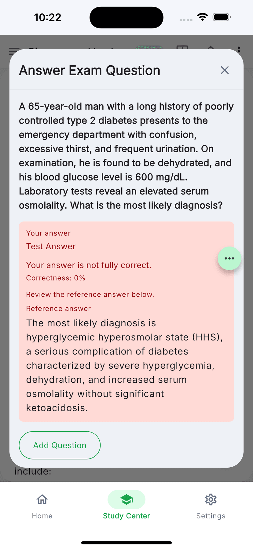 Exam results with score and question review on EdulyAI